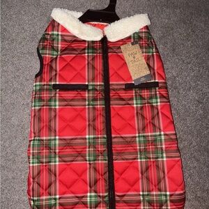 Red Plaid Dog Vest with Sherpa Collar
